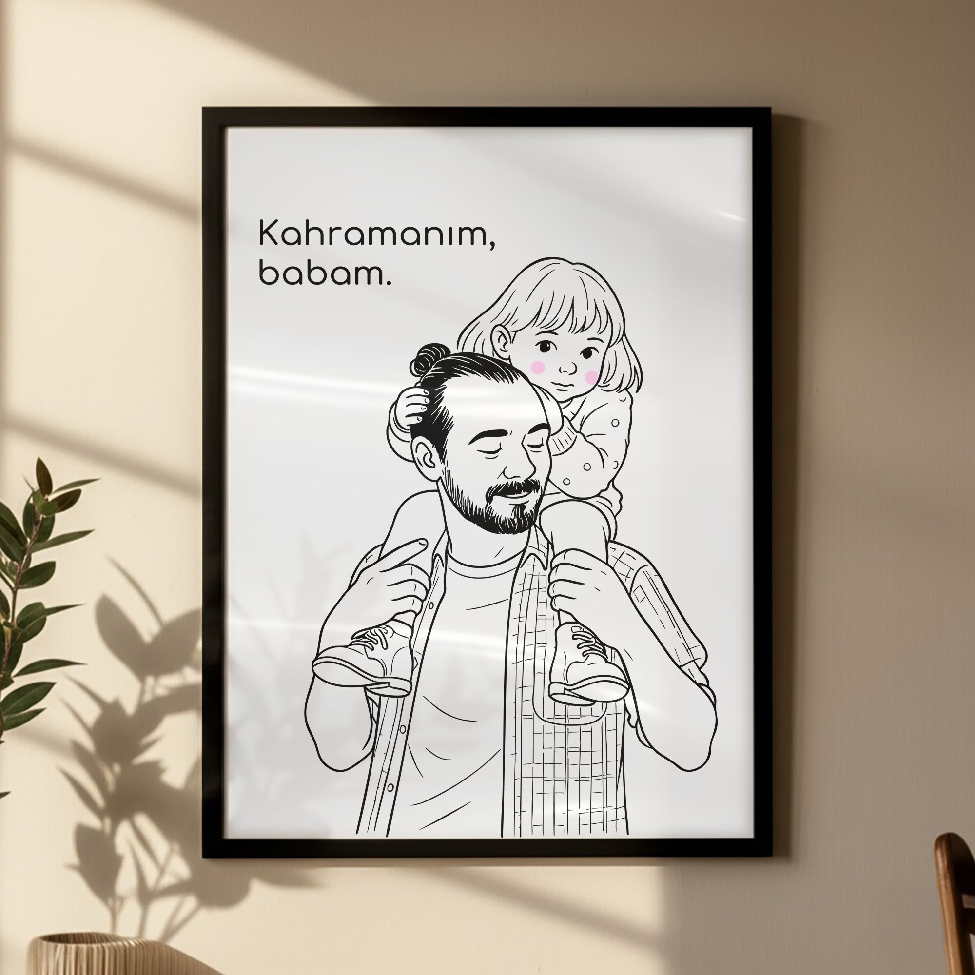 Kişileştirilebilir Kağıt Baba ve Çocuk İllüstrasyon Posteri | Fotoğraftan Çizim Portre | Babalar Günü, Doğum Günü ve Özel Anlar İçin Benzersiz Duvar Sanatı