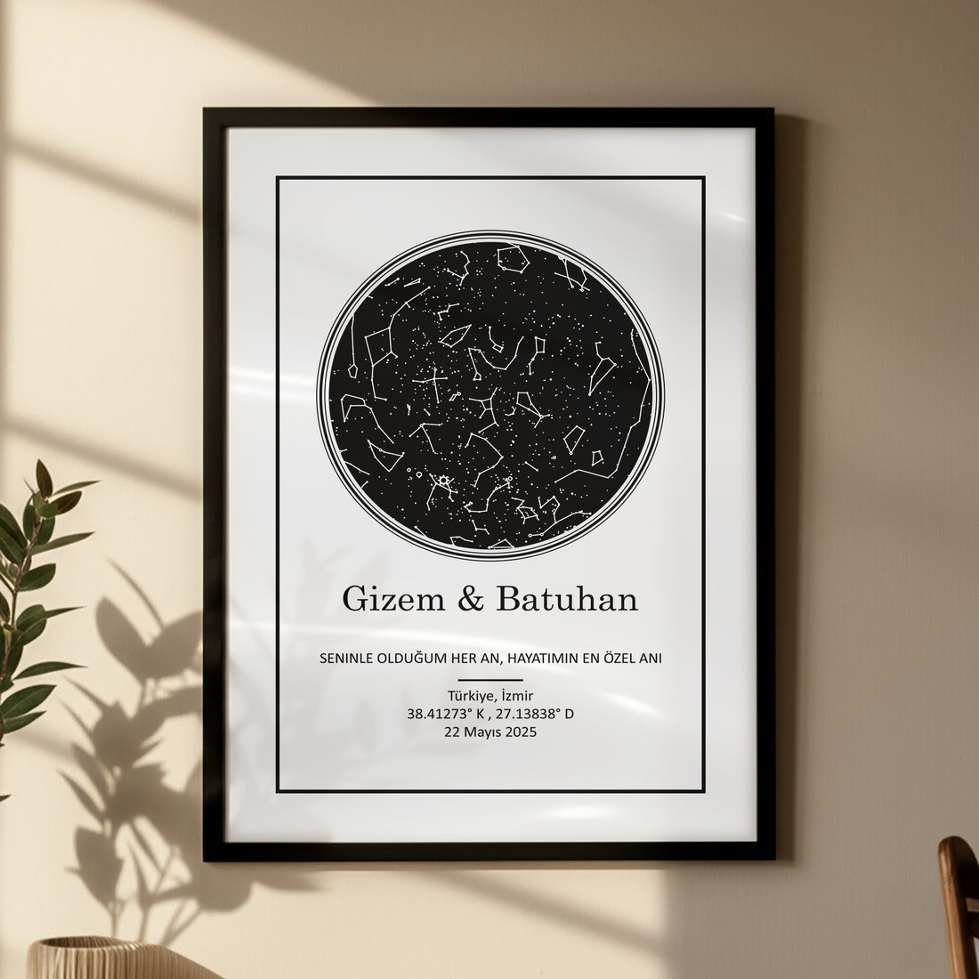 Kişileştirilebilir Kağıt Yıldız Haritası Posteri | Özel Tarih, Konum ve İsimlerle Hazırlanan Kağıt Duvar Sanatı | Yıldönümü, Düğün, Sevgililer Günü ve Romantik Anılar İçin