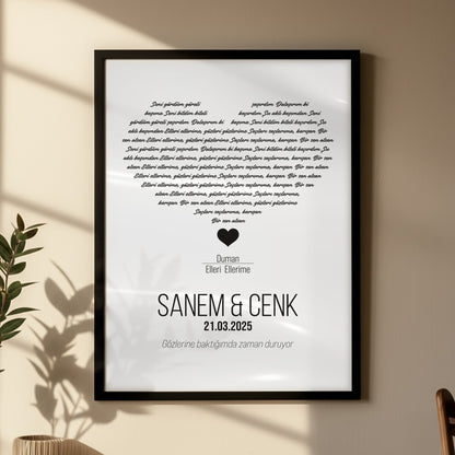 Kişileştirilebilir Şarkı Sözü Posteri | Özel İsim, Tarih ve Şarkı ile Tasarlanan Kağıt Duvar Sanatı | Yıldönümü, Düğün, Nişan ve Romantik Anılar İçin