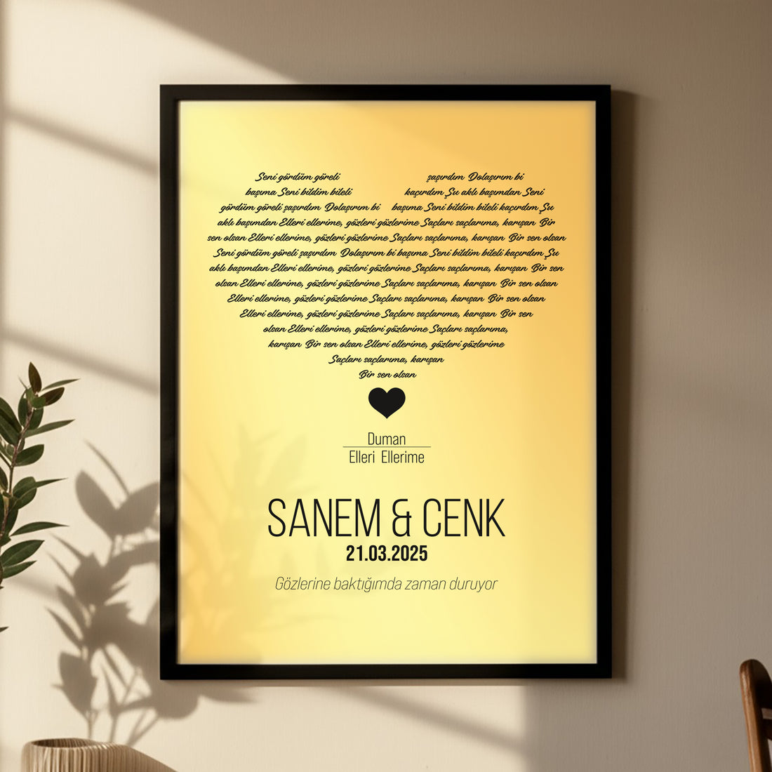 Kişileştirilebilir Gümüş veya Altın Folyo Şarkı Sözü Posteri | Özel İsim, Tarih ve Şarkı ile Hazırlanan Duvar Sanatı | Düğün, Yıldönümü ve Romantik Hediye
