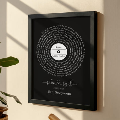 Kişileştirilebilir Altın Varak Şarkı Sözü Posteri | Siyah Zeminli Özel Metin Sanatı | Sevgiliye, Eşe veya Çifte Hediye | Yıldönümü, Düğün, Nişan ve Romantik Anılar için Duvar Dekoru