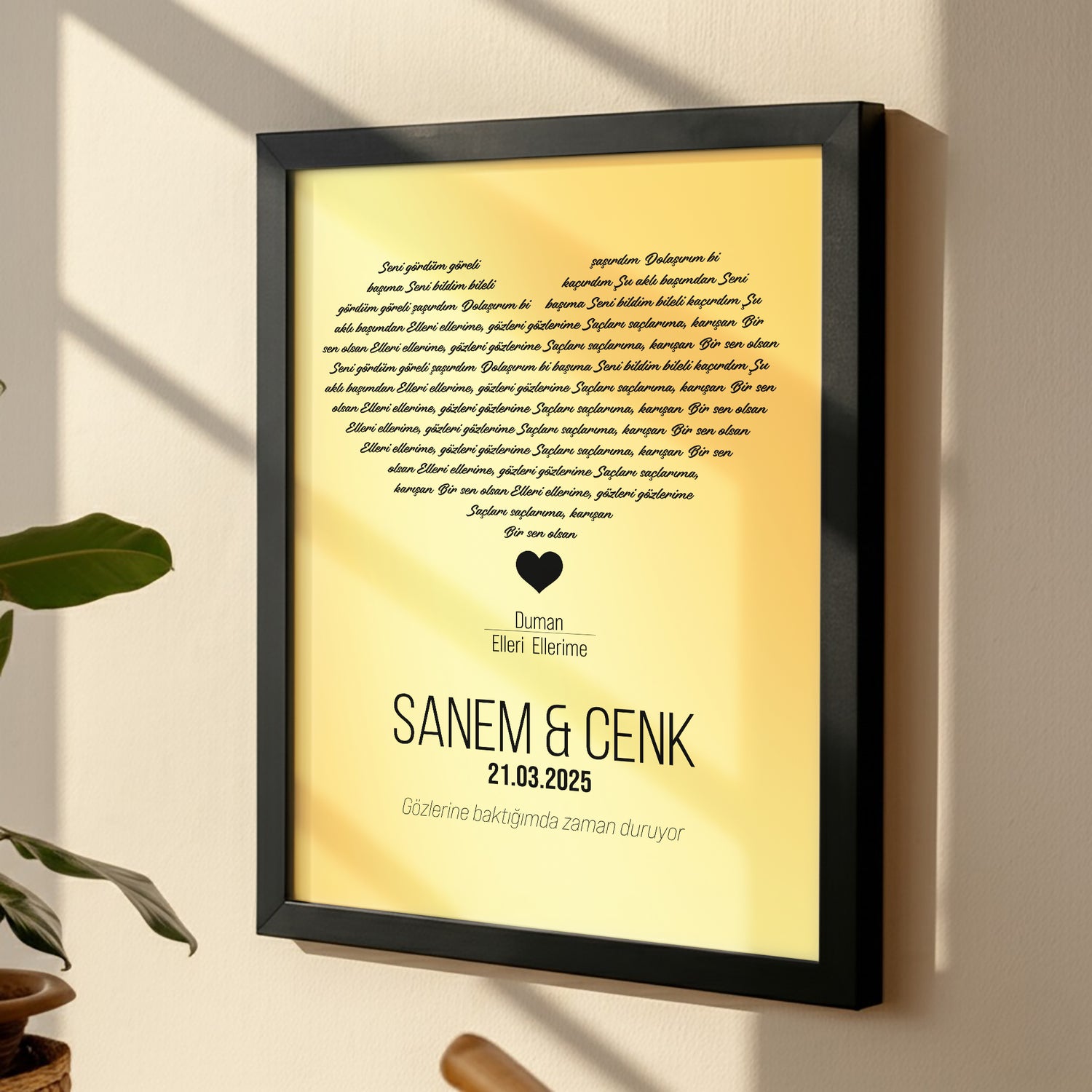 Kişileştirilebilir Gümüş veya Altın Folyo Şarkı Sözü Posteri | Özel İsim, Tarih ve Şarkı ile Hazırlanan Duvar Sanatı | Düğün, Yıldönümü ve Romantik Hediye