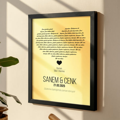 Kişileştirilebilir Gümüş veya Altın Folyo Şarkı Sözü Posteri | Özel İsim, Tarih ve Şarkı ile Hazırlanan Duvar Sanatı | Düğün, Yıldönümü ve Romantik Hediye