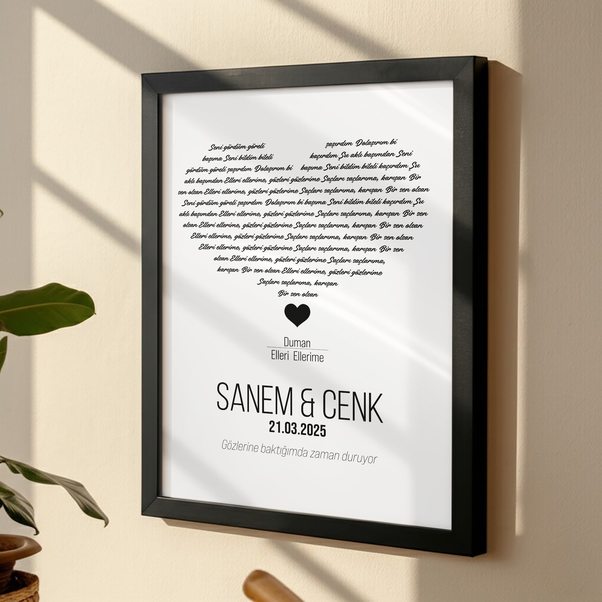 Kişileştirilebilir Şarkı Sözü Posteri | Özel İsim, Tarih ve Şarkı ile Tasarlanan Kağıt Duvar Sanatı | Yıldönümü, Düğün, Nişan ve Romantik Anılar İçin