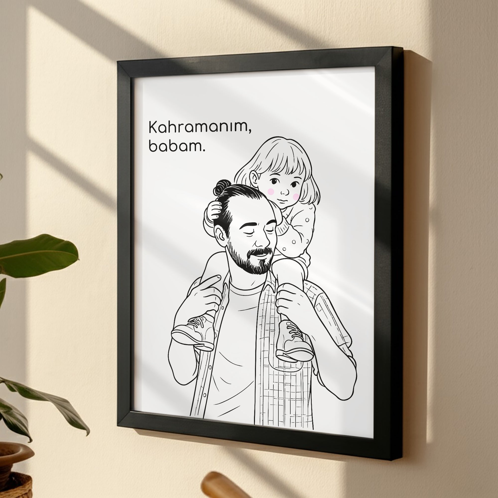 Kişileştirilebilir Kağıt Baba ve Çocuk İllüstrasyon Posteri | Fotoğraftan Çizim Portre | Babalar Günü, Doğum Günü ve Özel Anlar İçin Benzersiz Duvar Sanatı