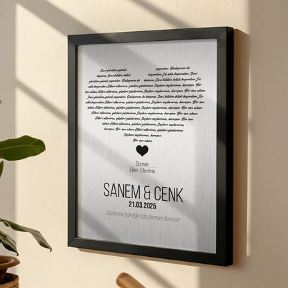 Kişileştirilebilir Gümüş veya Altın Folyo Şarkı Sözü Posteri | Özel İsim, Tarih ve Şarkı ile Hazırlanan Duvar Sanatı | Düğün, Yıldönümü ve Romantik Hediye