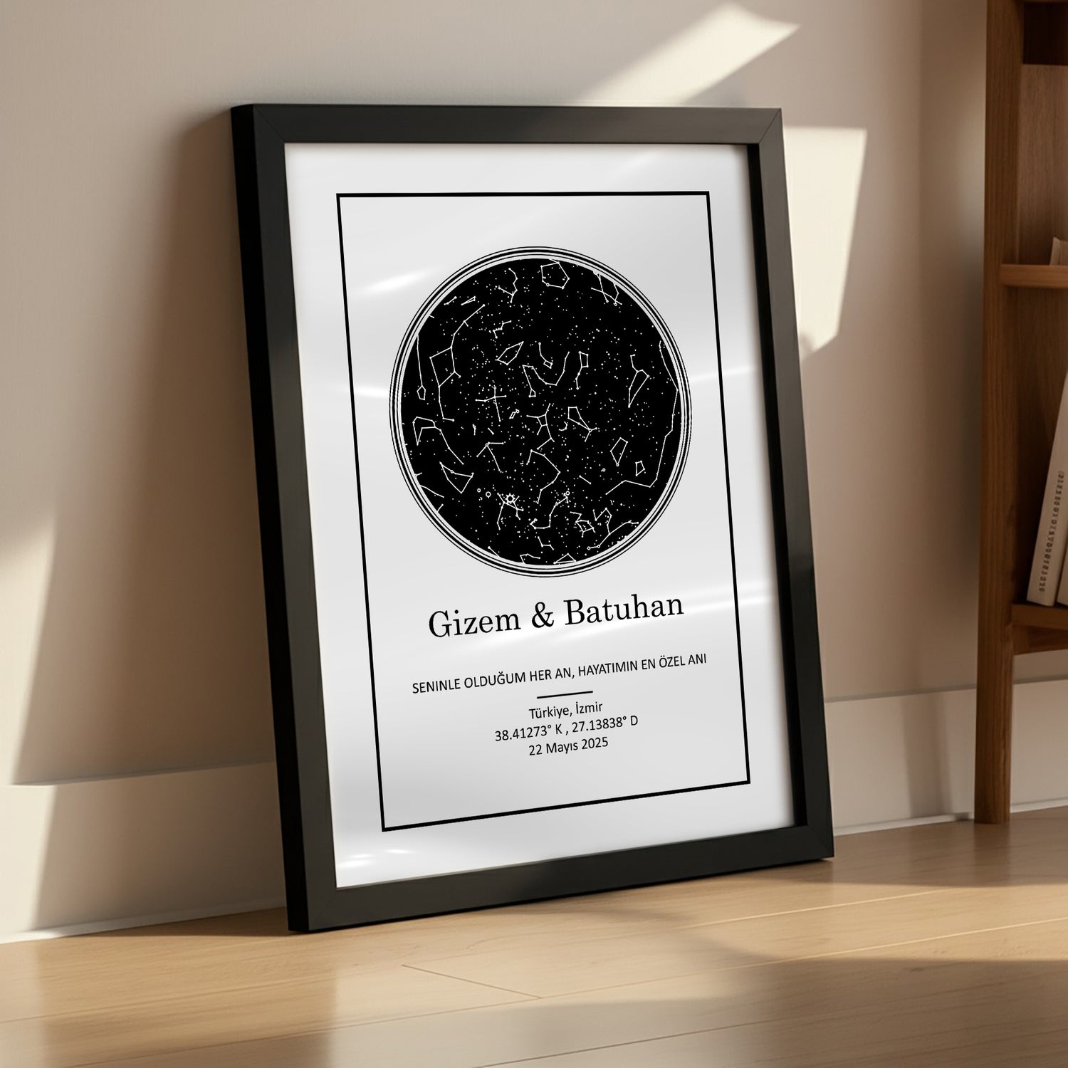 Kişileştirilebilir Kağıt Yıldız Haritası Posteri | Özel Tarih, Konum ve İsimlerle Hazırlanan Kağıt Duvar Sanatı | Yıldönümü, Düğün, Sevgililer Günü ve Romantik Anılar İçin