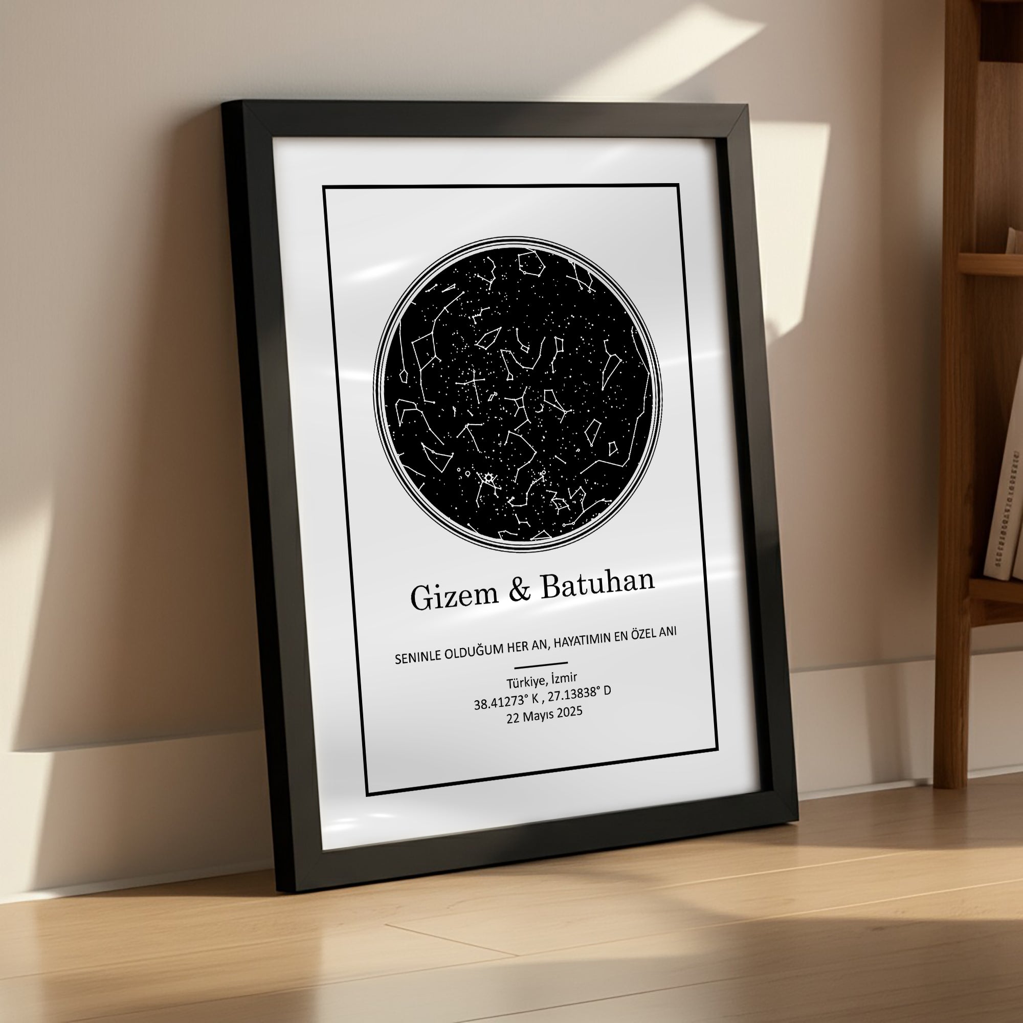 Kişileştirilebilir Kağıt Yıldız Haritası Posteri | Özel Tarih, Konum ve İsimlerle Hazırlanan Kağıt Duvar Sanatı | Yıldönümü, Düğün, Sevgililer Günü ve Romantik Anılar İçin