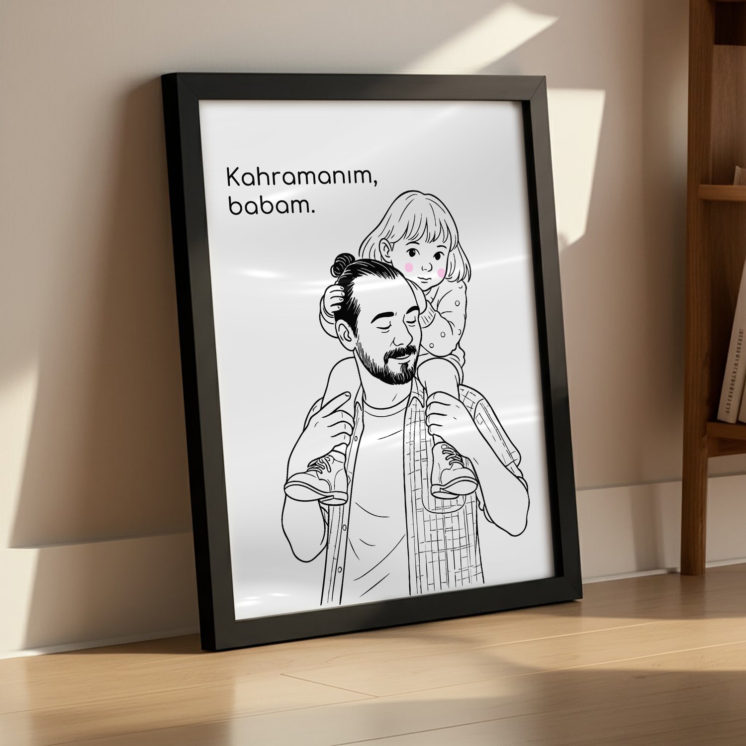 Kişileştirilebilir Kağıt Baba ve Çocuk İllüstrasyon Posteri | Fotoğraftan Çizim Portre | Babalar Günü, Doğum Günü ve Özel Anlar İçin Benzersiz Duvar Sanatı