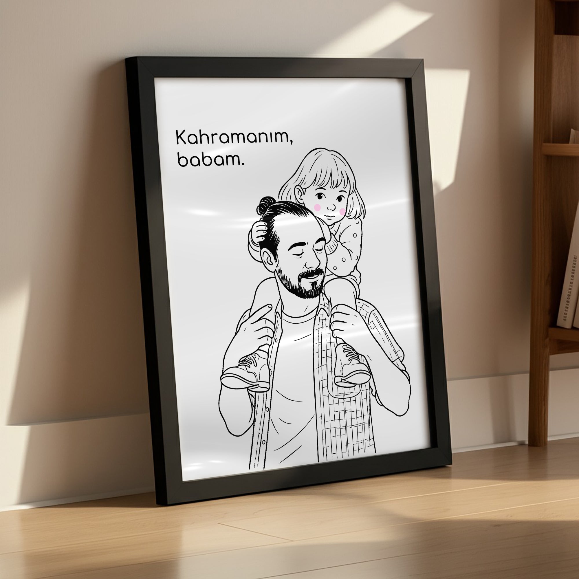 Kişileştirilebilir Kağıt Baba ve Çocuk İllüstrasyon Posteri | Fotoğraftan Çizim Portre | Babalar Günü, Doğum Günü ve Özel Anlar İçin Benzersiz Duvar Sanatı