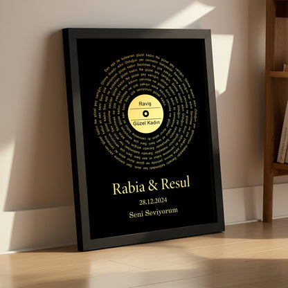 Kişileştirilebilir Altın Varak Şarkı Sözü Posteri | Siyah Zeminli Özel Metin Sanatı | Sevgiliye, Eşe veya Çifte Hediye | Yıldönümü, Düğün, Nişan ve Romantik Anılar için Duvar Dekoru