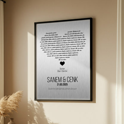 Kişileştirilebilir Gümüş veya Altın Folyo Şarkı Sözü Posteri | Özel İsim, Tarih ve Şarkı ile Hazırlanan Duvar Sanatı | Düğün, Yıldönümü ve Romantik Hediye