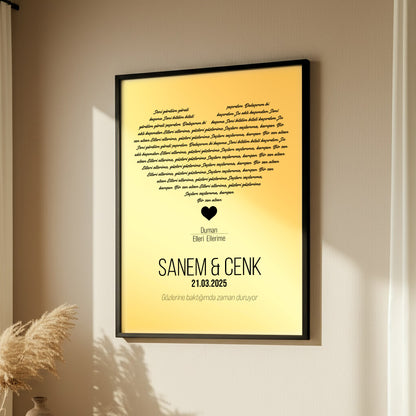 Kişileştirilebilir Gümüş veya Altın Folyo Şarkı Sözü Posteri | Özel İsim, Tarih ve Şarkı ile Hazırlanan Duvar Sanatı | Düğün, Yıldönümü ve Romantik Hediye
