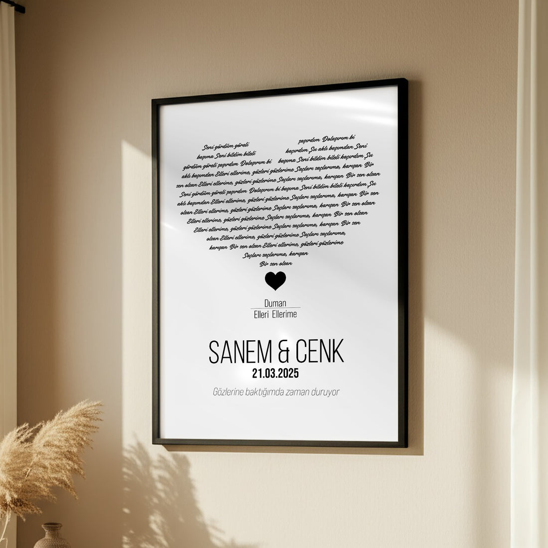 Kişileştirilebilir Şarkı Sözü Posteri | Özel İsim, Tarih ve Şarkı ile Tasarlanan Kağıt Duvar Sanatı | Yıldönümü, Düğün, Nişan ve Romantik Anılar İçin