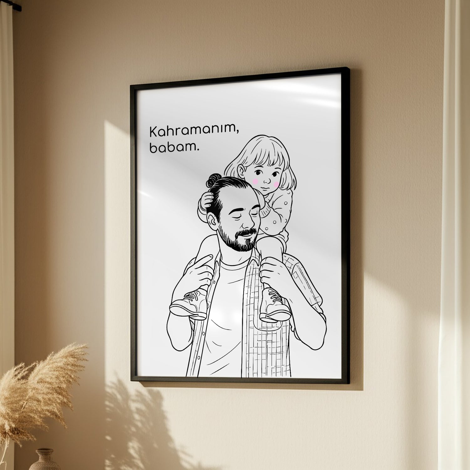 Kişileştirilebilir Kağıt Baba ve Çocuk İllüstrasyon Posteri | Fotoğraftan Çizim Portre | Babalar Günü, Doğum Günü ve Özel Anlar İçin Benzersiz Duvar Sanatı
