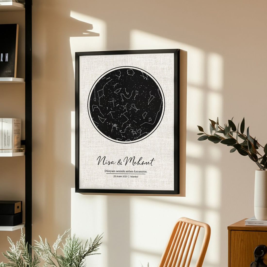 Kişileştirilebilir Keten Yıldız Haritası Posteri | Özel Tarih, Konum ve İsimlerle Hazırlanan Kağıt Duvar Sanatı | Yıldönümü, Düğün, Sevgililer Günü ve Romantik Anılar İçin