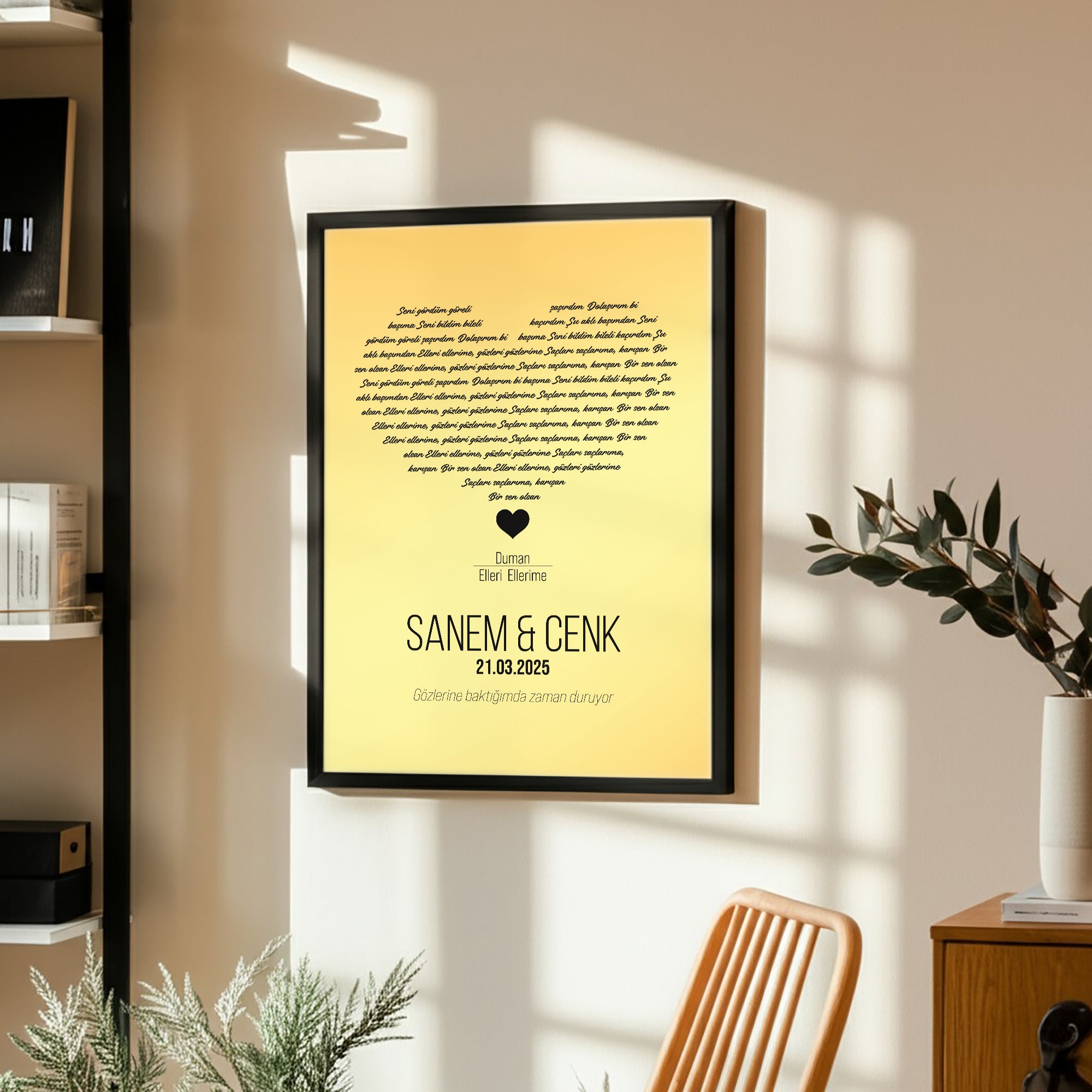 Kişileştirilebilir Gümüş veya Altın Folyo Şarkı Sözü Posteri | Özel İsim, Tarih ve Şarkı ile Hazırlanan Duvar Sanatı | Düğün, Yıldönümü ve Romantik Hediye