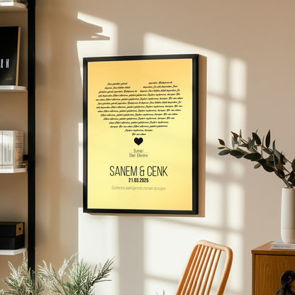 Kişileştirilebilir Gümüş veya Altın Folyo Şarkı Sözü Posteri | Özel İsim, Tarih ve Şarkı ile Hazırlanan Duvar Sanatı | Düğün, Yıldönümü ve Romantik Hediye