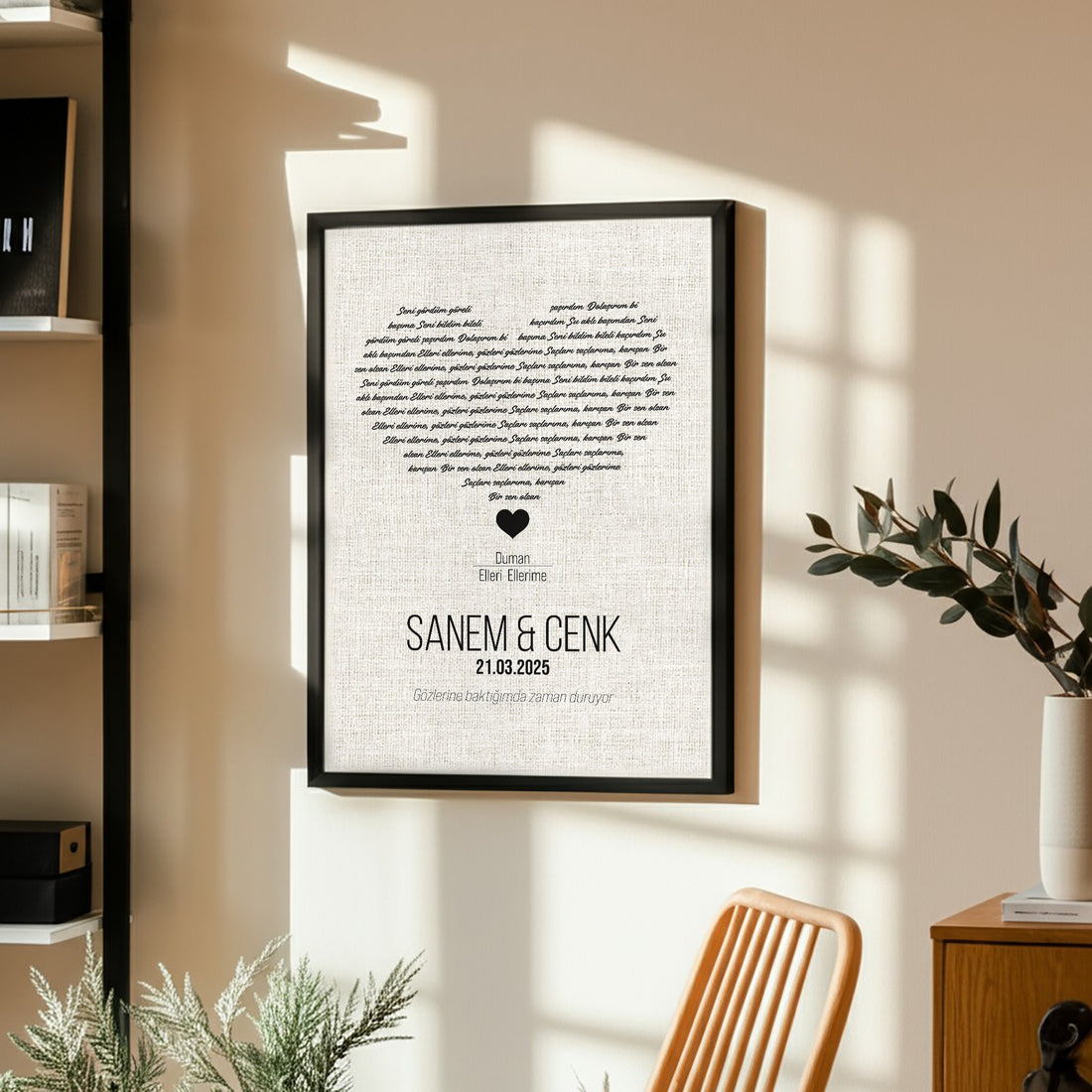Kişileştirilebilir Keten Şarkı Sözü Posteri | Keten Doku Üzerine Özel İsim, Tarih ve Şarkı Tasarımı | Düğün, Yıldönümü ve Sevgililer Günü için Zarif Duvar Sanatı